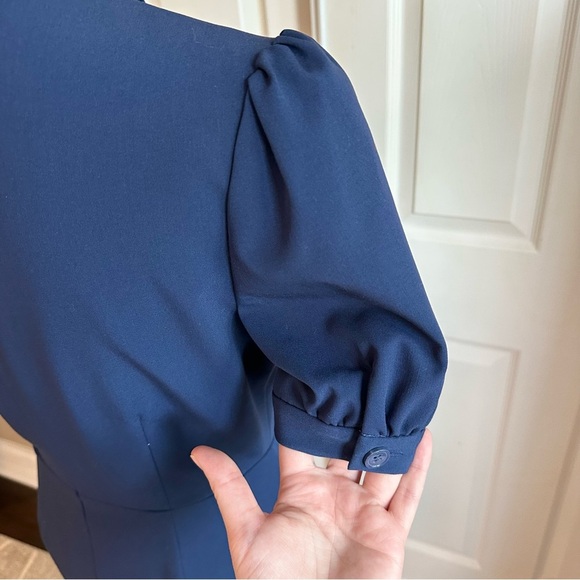 Peter Nygard Navy Blue Wrap Style Short Sleeve Dress with Scrolling Appliqué - Picture 4 of 10